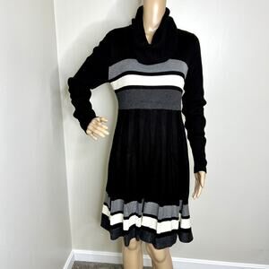 Calvin Klein Black Striped Long Sleeve Cowl Sweater Dress